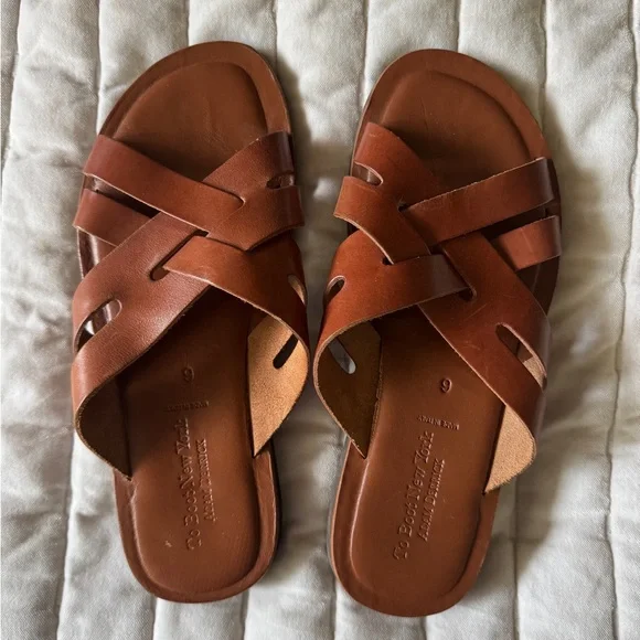 To boot nyc slides To Boot New York Miramare Leather Slide Sandal In Cognac  main image 4